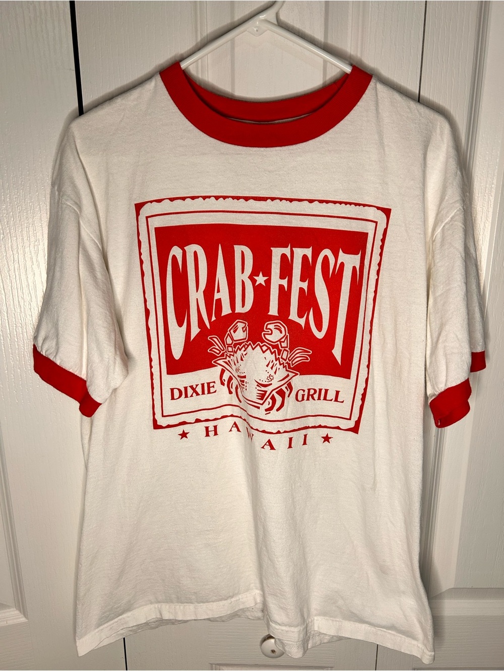 Anvil Size Large Cotton T-Shirt White Red Crab‎ Fest Dixie Grill Graphic Hawaii